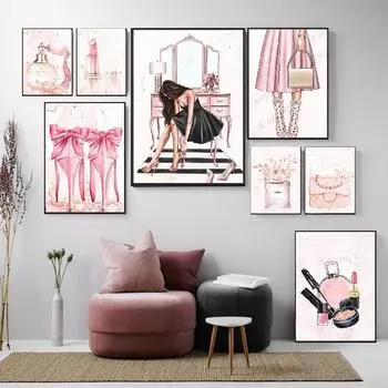 Высокие каблуки, помада, духи, цветы, постеры на скандинавскую тему, модные девушки и принты, настенная живопись на холсте, настенные панно для гостиной A4 21x30cm No Frame