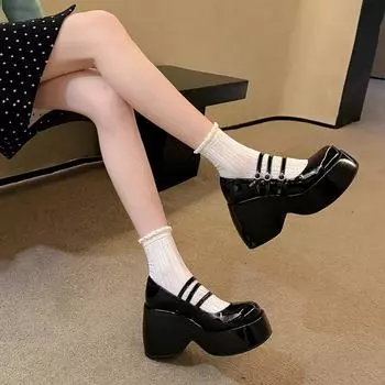 Высокие каблуки Summer Dwarf Le, высокие, толстая подошва, водонепроницаемые туфли на одной платформе, серебряные туфли на каблуке, трехбортные, с неглубоким ртом, Мэри Джейн 34 серебряный