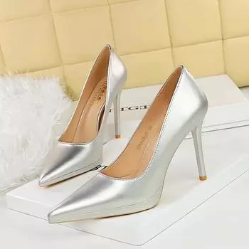 Высокие каблуки, женская обувь для ночного клуба, тонкие каблуки, очень высокие каблуки, неглубокий вырез, острый носок, водонепроницаемые туфли на платформе 35 чёрный