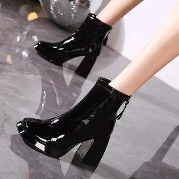 Высокие каблуки женские 2025 осень и зима новые квадратные головки толстый каблук водонепроницаемый таблица Интернет знаменитость темперамент ниша Мартин сапоги женские 35