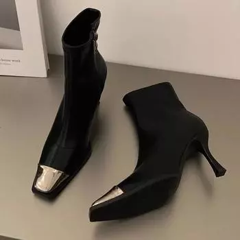 Высокие каблуки женские квадратные носки челси ботинки сексуальные туфли до щиколотки дизайнерские женские зимние 2024 новый тренд платье прогулочные женские туфли 36