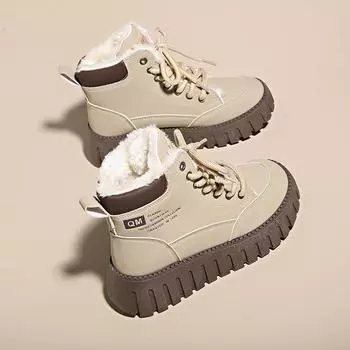 Высокие кеды женские новые зимние бархатные теплые универсальные студенческие большие хлопковые туфли маффины повседневные туфли прилив 35