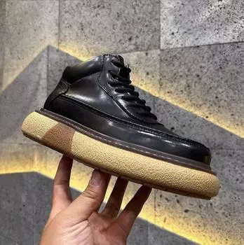 Высокие кожаные ботинки в британском стиле, мужские модные повседневные ботинки на платформе, удобные мужские зимние ботинки со шнуровкой 38 чёрный