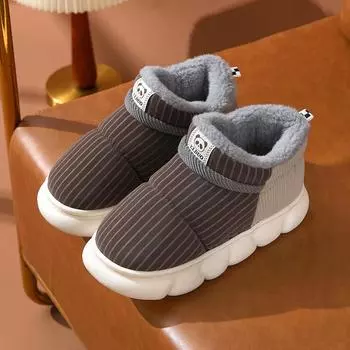 Высокие кожаные хлопковые туфли на уплотненном каблуке, женские зимние хлопковые туфли с мягкой подкладкой на толстой подошве, утепленная теплая домашняя обувь для пар 36-37