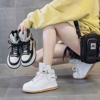 Высокие кожаные женские туфли на толстой подошве, спортивные повседневные белые туфли 35 белый