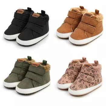 Высокие кроссовки для маленьких мальчиков и девочек, мягкая противоскользящая подошва из искусственной кожи, теплая обувь для новорожденных, обувь для первых прогулок, От 0 до 18 месяцев L