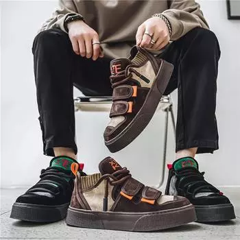 Высокие кроссовки мужские дизайнерские ботильоны модные повседневные из микрофибры кожаный верх увеличенная внутренняя плоская платформа сандалии обувь 39