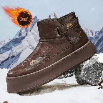 Высокие кроссовки мужские дизайнерские зимние плюшевые теплые зимние ботинки модные повседневные кожаные верхние ботинки увеличенной высоты на плоской платформе для сноуборда 39