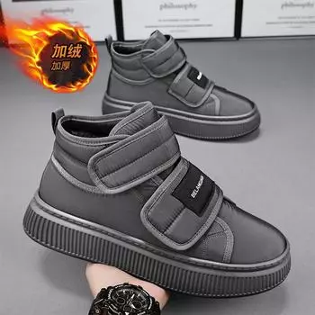 Высокие кроссовки мужские дизайнерские зимние плюшевые зимние ботинки модные повседневные вельветовые/пуховые верхние туфли на увеличенной платформе для сноуборда 39 чёрный