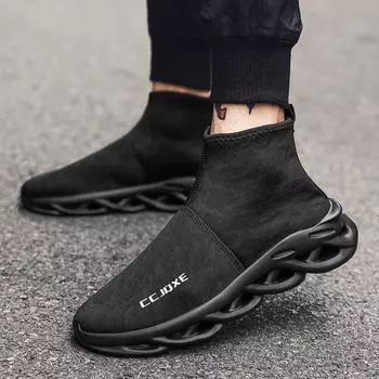 Высокие кроссовки-носки для мужчин, модная спортивная обувь на толстой подошве, сетчатая дышащая обувь для бега, большие размеры, мужская обувь для ходьбы 40 чёрный