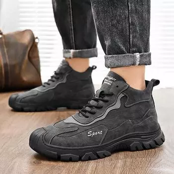 Высокие кроссовки с толстой подошвой, нескользящие кожаные кроссовки, модные кожаные ботинки Locomotive 39 серый