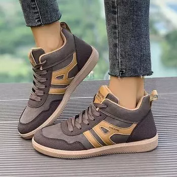 Высокие кроссовки женские на платформе со шнуровкой для скейтбординга дышащая кожа нескользящая плоская спортивная обувь для бега трусцой повседневная обувь для ходьбы 36 коричневый