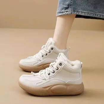 Высокие кроссовки женские осенне-зимние с толстой подошвой, увеличивающие рост, теплая повседневная обувь, удобные нескользящие теннисные туфли для женщин 35 хаки