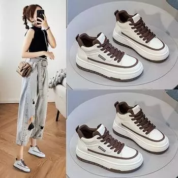 Высокие кроссовки женские зимние новые на толстой подошве плюс бархат теплая универсальная повседневная спортивная обувь 35