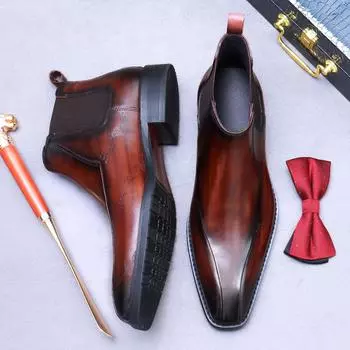 Высокие мужские ботинки челси из натуральной кожи, британские ретро-ботинки, деловая повседневная модная мужская обувь 38 чёрный