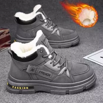 Высокие мужские ботинки Winter Plus Velvet Thick Warm Shoes Мужские зимние ботинки 44 чёрный