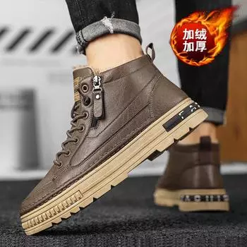 Высокие мужские ботинки, зимние флисовые, утепленные хлопковые ботинки, для работы на работе, для спорта и отдыха, кожаные, водонепроницаемые ботинки средней высоты для сёрфинга 39