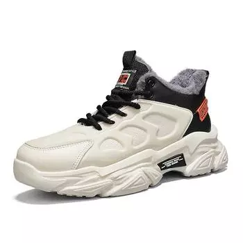 Высокие мужские ботинки зимние молодежные спортивные и для отдыха папины туфли бархатные утолщенные теплые на толстой подошве нескользящие водонепроницаемые хлопковые туфли 39