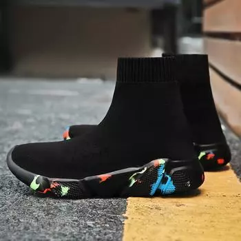 Высокие мужские и женские кроссовки, вязаная дышащая обувь для папы, женские ботильоны, черные Sapato Feminino 35