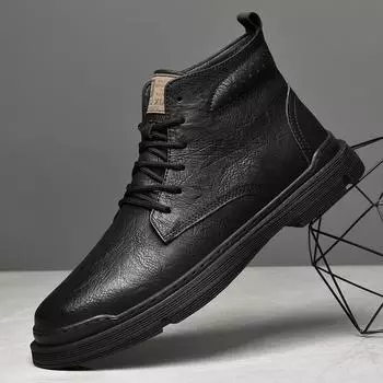 Высокие мужские кожаные ботинки, зимние мужские швейные нитки, теплые пятна, ботинки Martin, коричневые, с круглым носком, бархатные туфли, повседневная мужская обувь 37