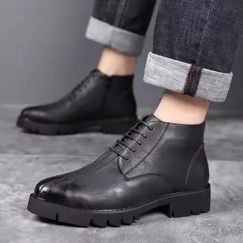 Высокие мужские кожаные туфли для бизнеса и отдыха, классический минималистский дизайн, свадебные, повседневные, офисные, черные, популярные туфли 37 чёрный