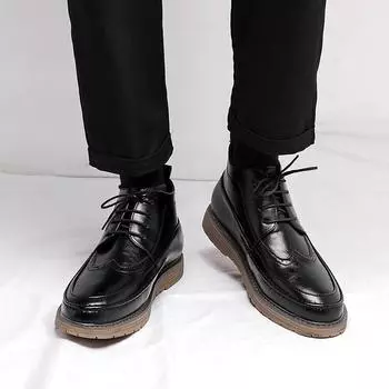 Высокие мужские кожаные туфли Модные классические туфли в британском стиле для свадьбы, вечеринки, улицы, мотоцикла, черные туфли Популярные 38 чёрный