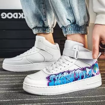 Высокие мужские кроссовки, дышащие кроссовки, мужская обувь на платформе, теннисная вулканизированная обувь, красочная кожаная повседневная обувь, размеры 39-44 39 белый