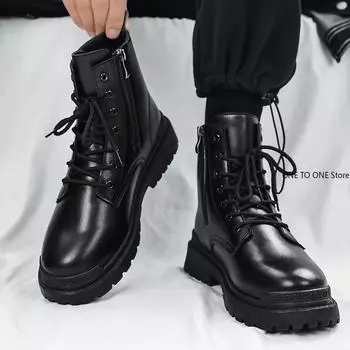 Высокие мужские летние черные английские кожаные ботинки Doc Martens Cargo, мужские ботинки Premium Sense для верховой езды с молнией по всей длине сбоку 39
