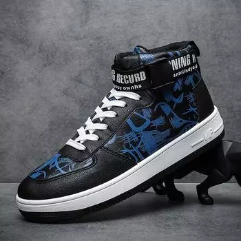 Высокие мужские повседневные спортивные туфли 2024 года, новинка с индивидуальными узорами, модные кожаные туфли для подростков, размер 39-44 39