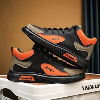 Высокие мужские повседневные туфли Четыре сезона Модные тенденции Мужская обувь на шнуровке для активного отдыха Бег Спортивная мужская повседневная спортивная обувь 39 оранжевый