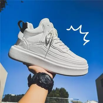 Высокие мужские туфли 2025 года, новые осенние туфли на толстой подошве среднего размера, белые мужские туфли, универсальные туфли для спорта и отдыха 0501 39