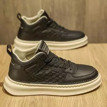 Высокие мужские туфли Летние высококачественные универсальные повседневные туфли на плоской подошве из натуральной кожи Мужские кожаные туфли Водонепроницаемые спортивные туфли белого цвета 39 бежевый