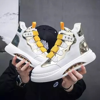 Высокие мужские туфли на липучках, осенне-зимние, новые, с воздушной подушкой, корейская версия, мужская повседневная спортивная обувь, модная обувь, Вэньчжоу, новые 38