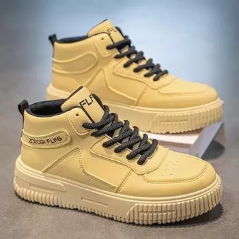 Высокие мужские туфли осень 2024 года, новый мужской спортивный и досуговый тренд, универсальные кожаные водонепроницаемые и нескользящие туфли для доски небольшого размера 35