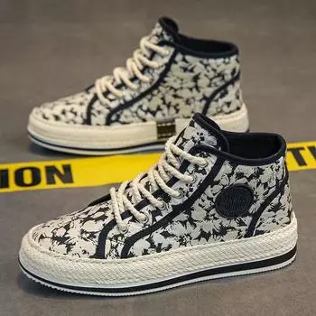 Высокие мужские туфли осень 2024 новые повседневные кроссовки студенческие молодежные кроссовки мужские тканевые туфли дышащие 39