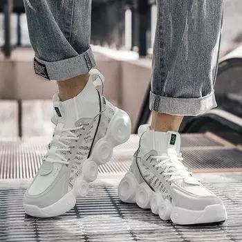 Высокие мужские туфли весна-лето мужские сетчатые дышащие студенческие туфли на толстой подошве модные универсальные повседневные спортивные туфли 39