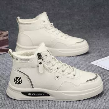 Высокие мужские туфли Зимние повседневные кожаные туфли в британском стиле Мужские бархатные туфли для сёрфинга средней высоты Теплые хлопковые туфли Ботинки Martin Обувь для сёрфинга 39