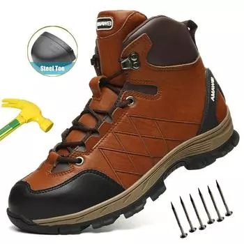 Высокие мужские защитные ботинки, легкие кроссовки со стальным носком, мужские рабочие защитные ботинки, мужская обувь для строительства, защитная обувь 40 хаки
