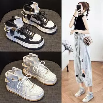 Высокие осенне-зимние женские туфли из натуральной кожи с толстой подошвой, теплые спортивные повседневные белые туфли с флисовой подкладкой для женщин 35 белый