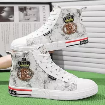 Высокие парусиновые мужские туфли Four Seasons, модели Hundred со спортивными и досуговыми досками, молодежные трендовые нескользящие туфли для скейтбординга, большие размеры 44 белый