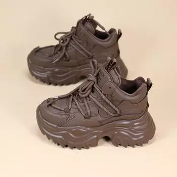 Высокие плюшевые туфли для папы, женская зимняя повседневная спортивная обувь из кожи на толстой подошве из бисквита 35 чёрный