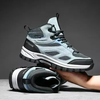 Высокие походные ботинки для мужчин, модные синие мужские треккинговые ботинки на шнуровке, замшевые дышащие нескользящие кроссовки для скалолазания для мужчин 39