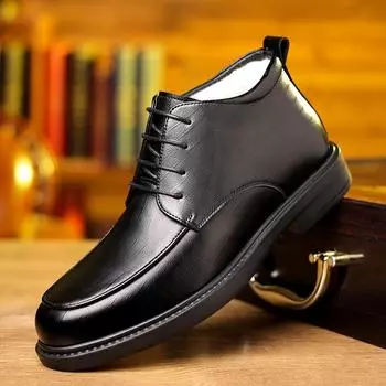 Высокие повседневные кожаные туфли мужские деловые мужские туфли зимние бархатные теплые хлопковые туфли на шнуровке мужские хлопковые кожаные туфли 38