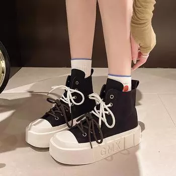 Высокие повседневные туфли женские толстые подошвы увеличивают высоту 2024 новые квадратные универсальные маленькие короткие ботинки 35 коричневый