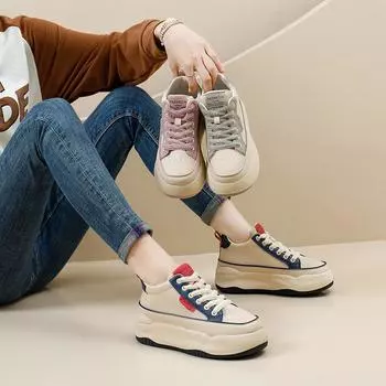 Высокие повседневные женские осенне-зимние новинки белые туфли студенческие повседневные туфли на платформе средней высоты Tide 35 синий