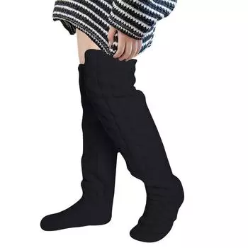 Высокие пушистые носки выше колена, зимние пушистые длинные гетры, плюшевые тапочки, чулки для женщин и девочек, рождественские домашние спальные носки One Size чёрный