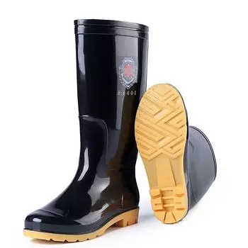 Высокие сапоги Drum Rain Boots Three Prevention Long Drum Rain Shoes Мужские резиновые ботинки для защиты труда Slip-On Rubber Rain Boot PVC 38 чёрный