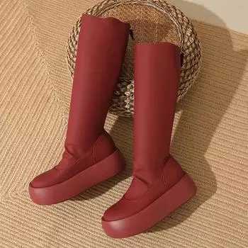 Высокие сапоги на платформе, женские туфли на плоской подошве, женская обувь 2024 года, трендовые дизайнерские зимние новые мотоциклетные сапоги, прогулочные трендовые платья, женские туфли 35 бежевый