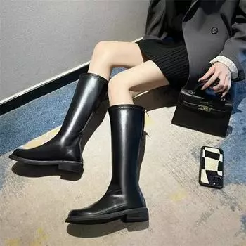 Высокие сапоги Новая женская обувь Женские ботинки Модные осенние и зимние эластичные тонкие рыцарские сапоги Изысканная мода Красивый черный цвет 35 хаки