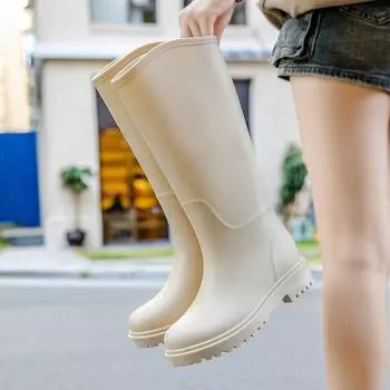 Высокие сапоги-трубы, модные женские сапоги-трубы, водонепроницаемая обувь для улицы, резиновые сапоги, утолщенные, длинные сапоги-трубы, водонепроницаемые сапоги 36